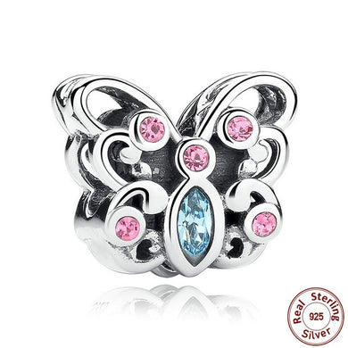 SILVER, BLUE AND PINK CRYSTAL BUTTERFLY ANESIDORA CHARM