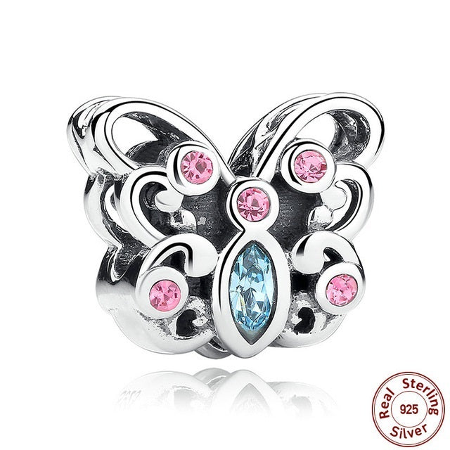 SILVER, BLUE AND PINK CRYSTAL BUTTERFLY ANESIDORA CHARM